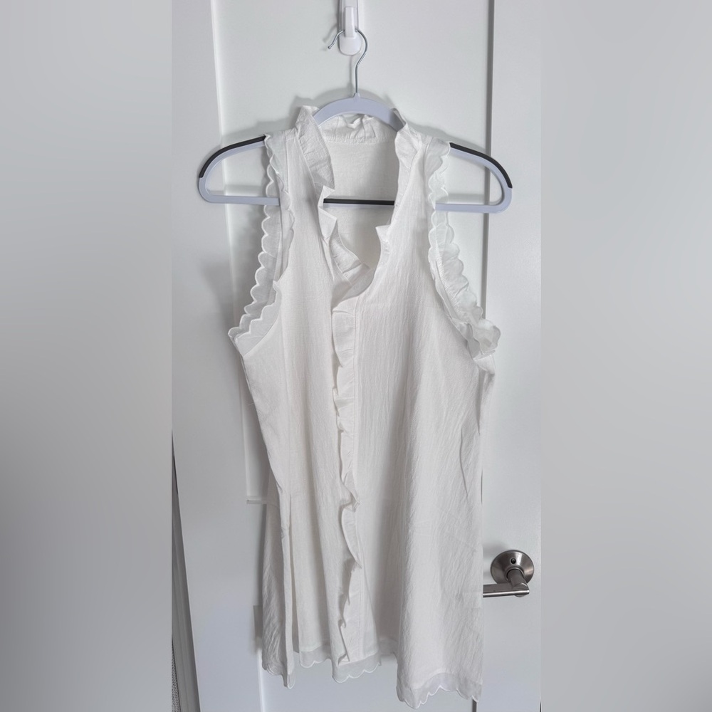 Elegant White Ruffle Trim Women's Coverup